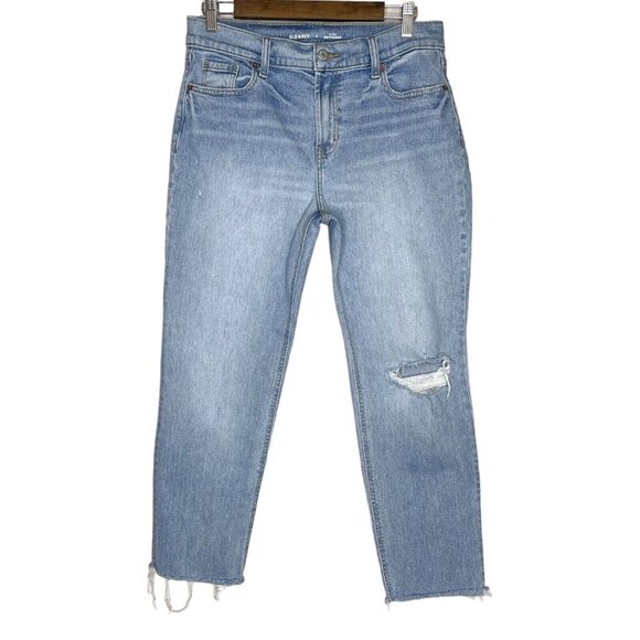 Old Navy Women's Distressed‎ Mid-Rise Boyfriend Raw Hem Jeans Size 6 - Picture 1 of 9